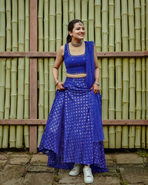 Grand Blue Color Georgette Embroidery Lehenga Choli