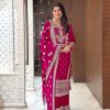Grand Pink Color Chinnon Silk Embroidery Sequence Salwar Suit