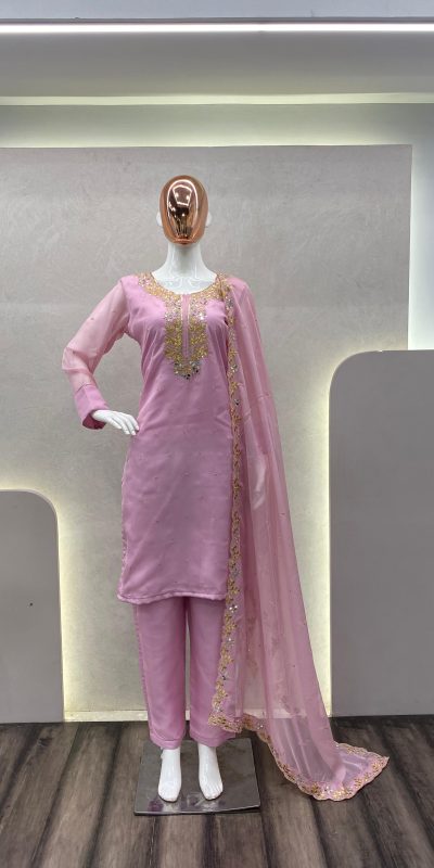 Grand Pink Color Organza Cording Embroidery Salwar Suit