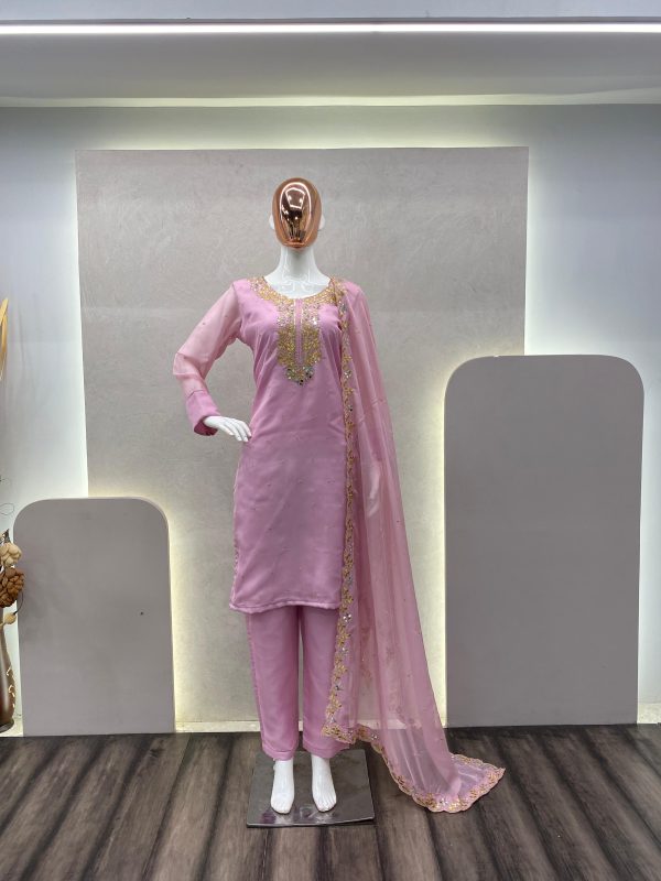 Grand Pink Color Organza Cording Embroidery Salwar Suit