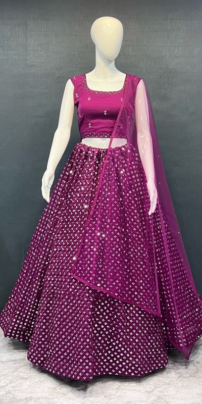 Grand Purple Color Georgette Embroidery Lehenga Choli