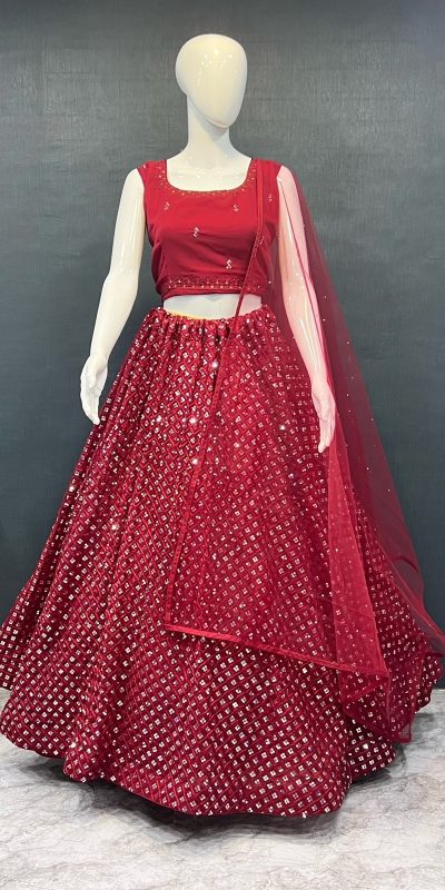 Grand Red Color Georgette Embroidery Lehenga Choli