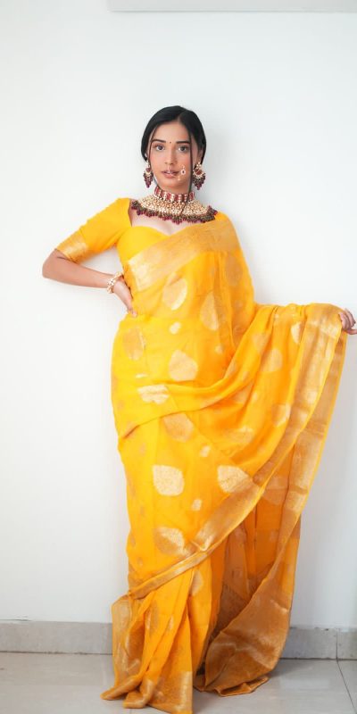 Grand Yellow Color Pure Soft Cotton Zari patta All Over Saree