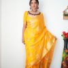Yellow Soft Cotton Zari Patta All Over Saree