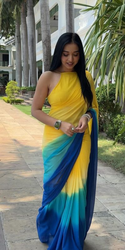 Grand Yellow Color Pure Soft Georgette Silk Design All Over Saree