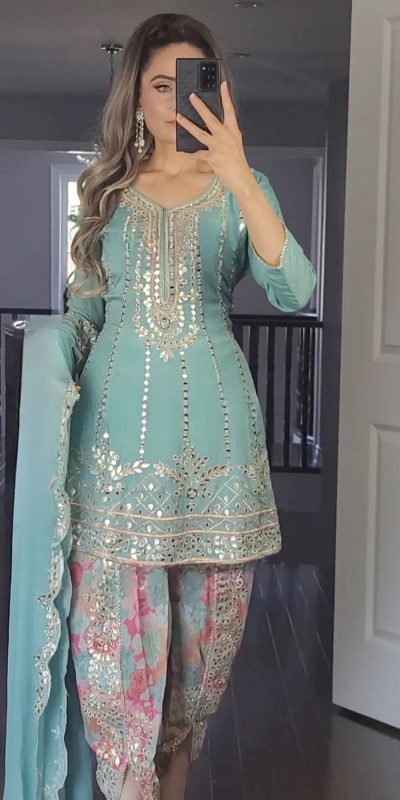 Majestic Blue Color Georgette Embroidery Sequence Salwar Suit