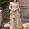 Majestic Cream Color Chinon Silk Embroidery Sequence Salwar Suit