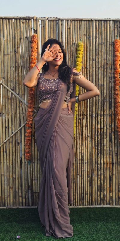Majestic Grey Color Faux Georgette Sequence Embroidery Saree