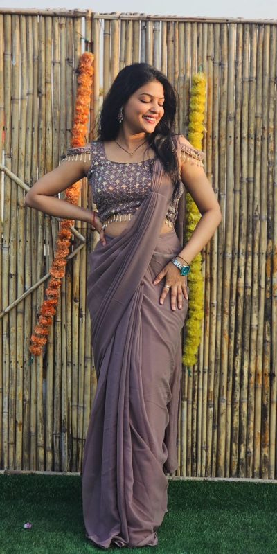 Majestic Grey Color Faux Georgette Sequence Embroidery Saree