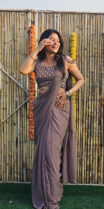 Majestic Grey Color Faux Georgette Sequence Embroidery Saree