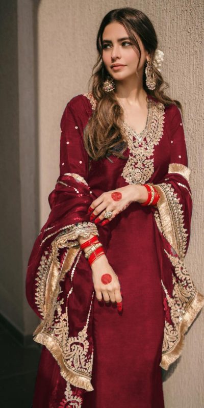 Majestic Red Color Pure Chinnon Silk Embroidery Salwar Suit