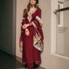 Majestic Red Color Pure Chinnon Silk Embroidery Salwar Suit