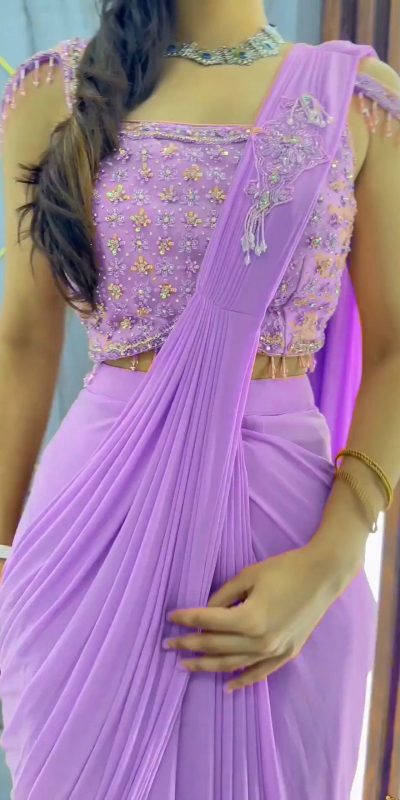 Majestic Violet Color Faux Georgette Sequence Embroidery Saree