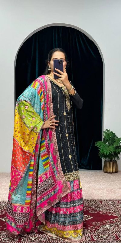 Mesmerizing Black Color Chinon Embroidery Work Salwar Suit