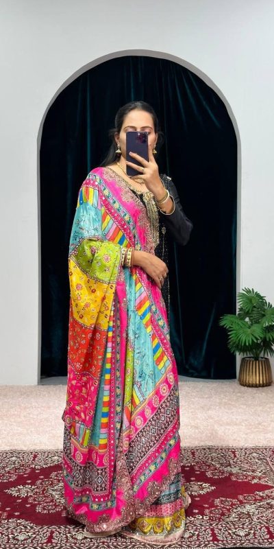 Mesmerizing Black Color Chinon Embroidery Work Salwar Suit