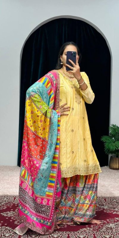 Mesmerizing Yellow Color Chinon Embroidery Work Salwar Suit