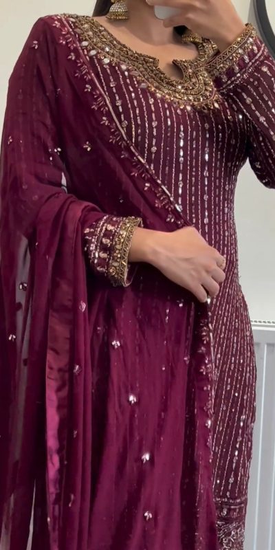 Peaceful Maroon Color Georgette Thread Sequence Salwar Suit