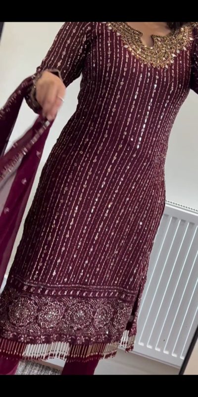 RTC 5716 Maroon  Color Foix Georgette Thread Sequence Work Salwar Suit Wedding, Party, Festive, Events Etc. Expected Delivery 4-6 Working Days @2099/- | Jump Suits, Salwar suit, Casual Suits, Creative suits, Designer Suits, Palazzo Suits, Party Wear Suits, Patiala Suits, Straight Suits