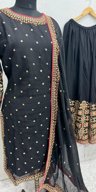 Perfect Black Color Georgette Embroidered Sequences Salwar Suit