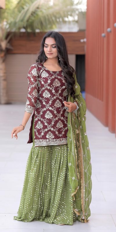 Pretty Maroon Color Georgette Embroidery Sequence Salwar Suit