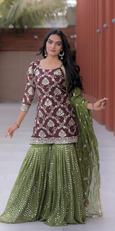 Pretty Maroon Color Georgette Embroidery Sequence Salwar Suit