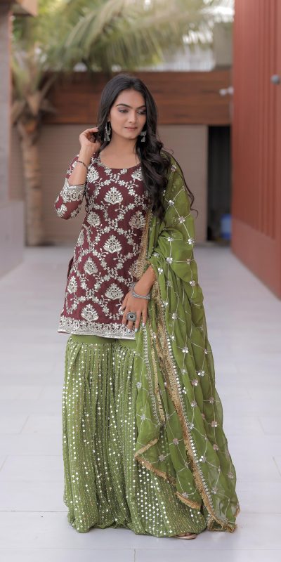 Pretty Maroon Color Georgette Embroidery Sequence Salwar Suit