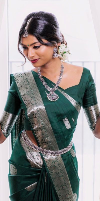 Pretty Silver Green Color Soft Lichi Silk Jacquard All Over Saree