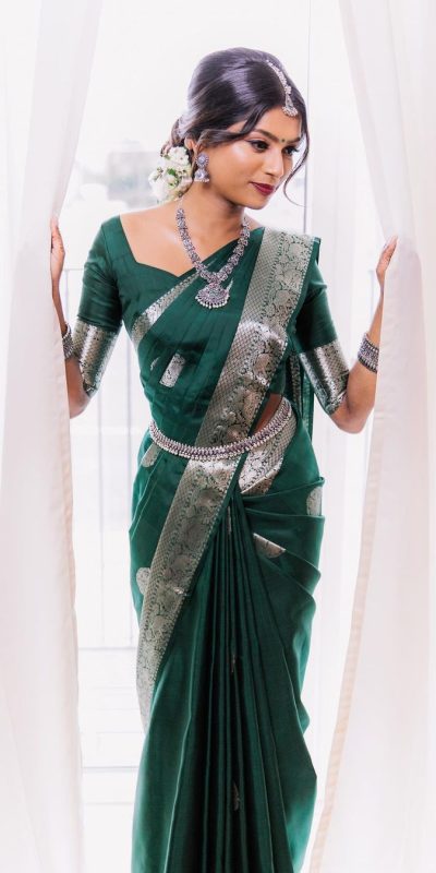 Pretty Silver Green Color Soft Lichi Silk Jacquard All Over Saree