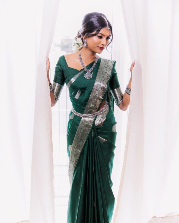 Pretty Silver Green Color Soft Lichi Silk Jacquard All Over Saree