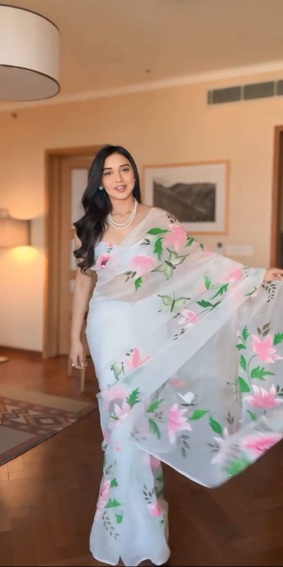 Pretty White Color Pure Soft Georgette Silk Design All Over Saree