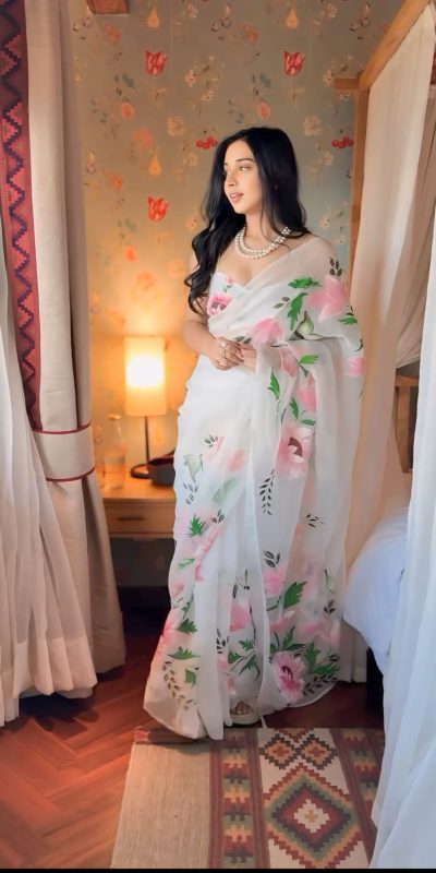 Pretty White Color Pure Soft Georgette Silk Design All Over Saree