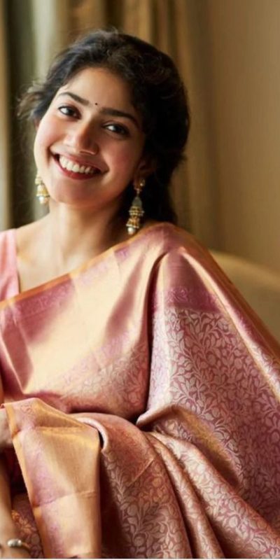 Sai Pallavi Peach Color Soft Lichi Silk Jacquard All Over Saree