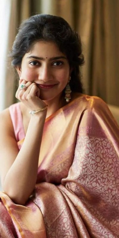 Sai Pallavi Peach Color Soft Lichi Silk Jacquard All Over Saree