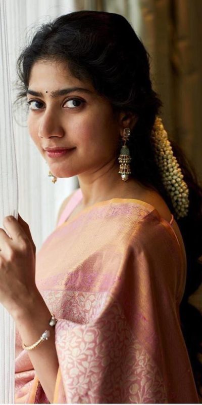 Sai Pallavi Peach Color Soft Lichi Silk Jacquard All Over Saree