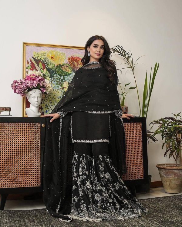 Sublime Black Color Georgette Thread Sequence Salwar Suit