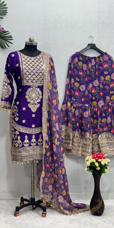 Sublime Violet Color Heavy Chinon Silk Sequins Work Salwar Suit