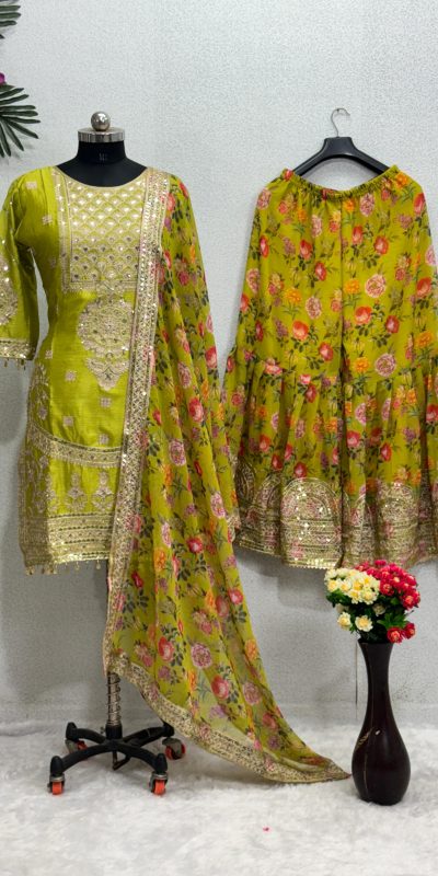 Sublime Yellow Color Heavy Chinon Silk Sequins Work Salwar Suit