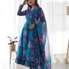 Blue Tabby Silk Organza Digital Printed Anarkali Suit