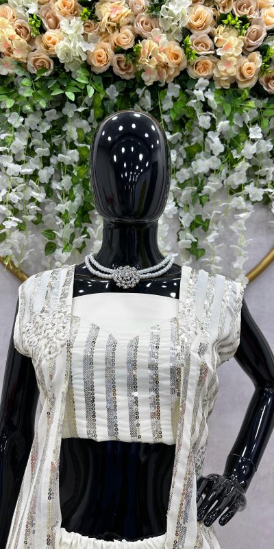 Superb White Color Georgette Thread Sequence Salwar Suit
