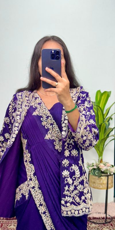 ST 1054 Royal Blue Color Chinon Embroidery Work Koti And Saree Casual, Wedding, Party, Festive, Events Etc. Expected Delivery 4-6 Working Days @2399/- | Sarees, Bollywood Sarees, Creative Sarees, Designer Sarees, Embroidered Sarees, Ethnic Saree, Modern Digital sarees, Party Wear Sarees