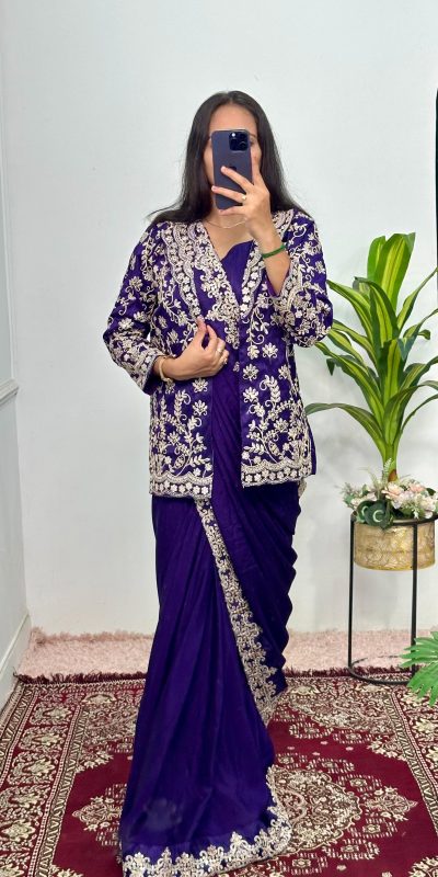 ST 1054 Royal Blue Color Chinon Embroidery Work Koti And Saree Casual, Wedding, Party, Festive, Events Etc. Expected Delivery 4-6 Working Days @2399/- | Sarees, Bollywood Sarees, Creative Sarees, Designer Sarees, Embroidered Sarees, Ethnic Saree, Modern Digital sarees, Party Wear Sarees