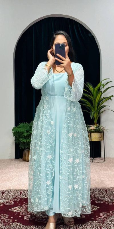 Aglow Blue Color Georgette Embroidery Sequence Gown