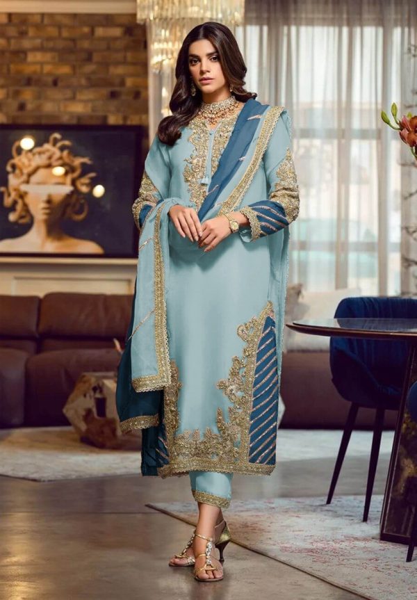 Aglow Light Blue Georgette Embroidery Sequence Salwar Suit