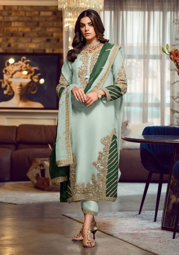 Aglow Light Green Georgette Embroidery Sequence Salwar Suit