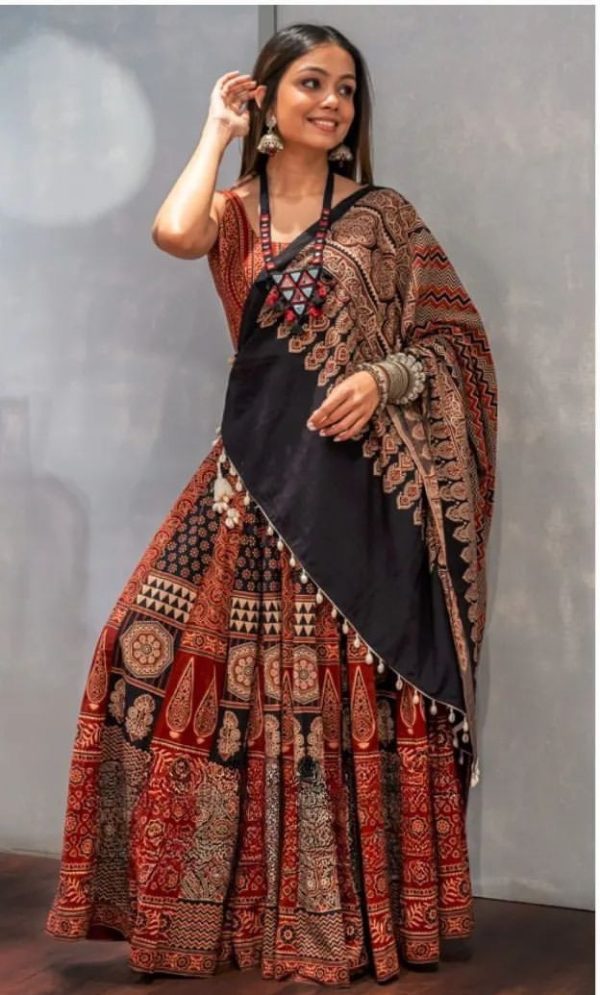 Aglow Maroon Color Rayon Printed Silk Work Lehenga Choli