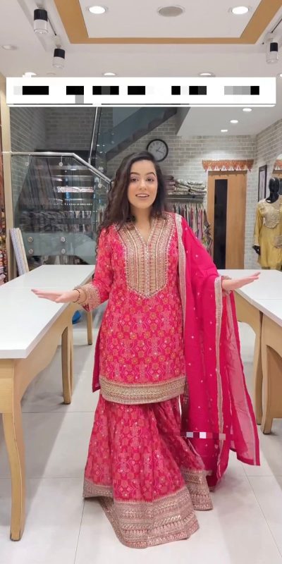 Aglow Pink Color Georgette Digital Printed Embroidery Salwar Suit