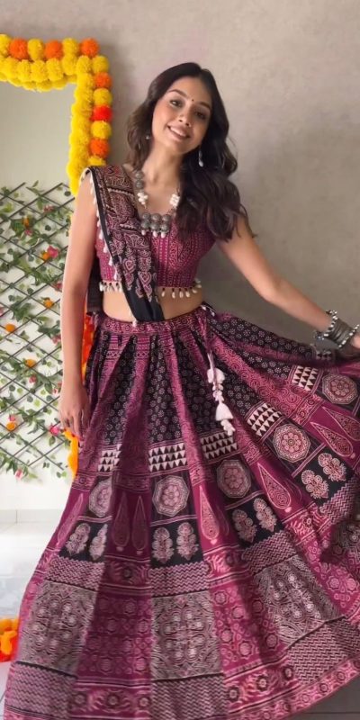 Aglow Pink Color Rayon Printed Silk Work Lehenga Choli