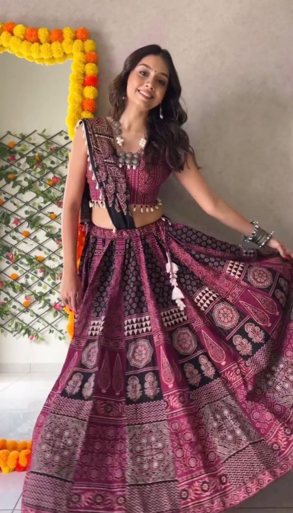 Aglow Pink Color Rayon Printed Silk Work Lehenga Choli