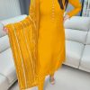Aglow Yellow Color Chinnon Silk Embroidery Coding Dori Salwar Suit