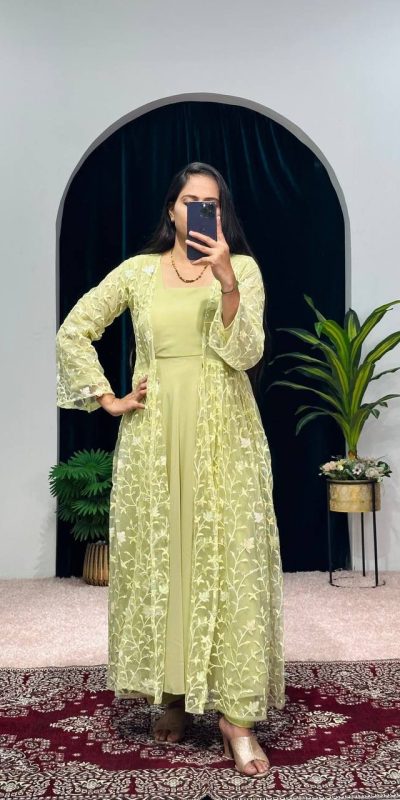 Aglow Yellow Color Georgette Embroidery Sequence Gown